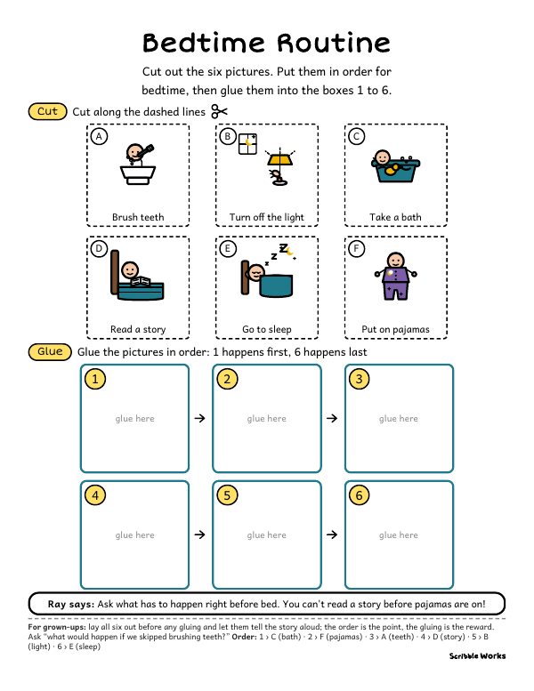The printed page of Bedtime Routine