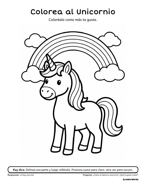 The printed page of Colorea al Unicornio
