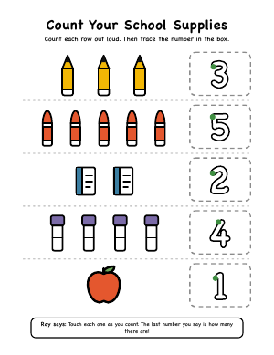 First page of Count Your School Supplies, a count & tally game