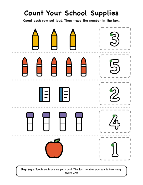First page of Count Your School Supplies