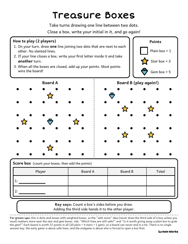 The printed page of Treasure Boxes